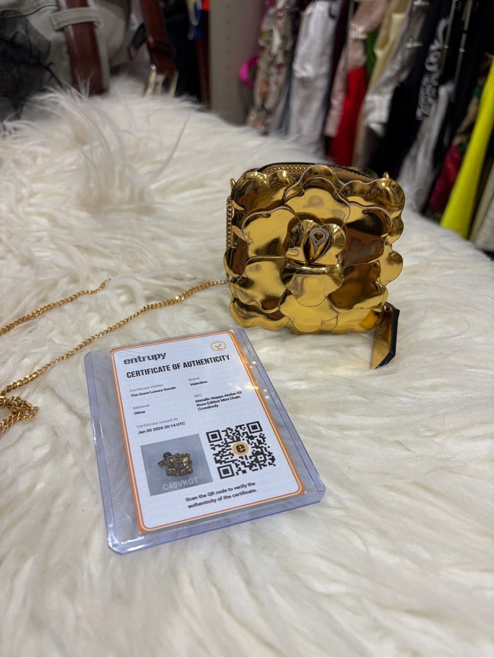 Valentino Gold Floral Crossbody Bag with Chain Strap